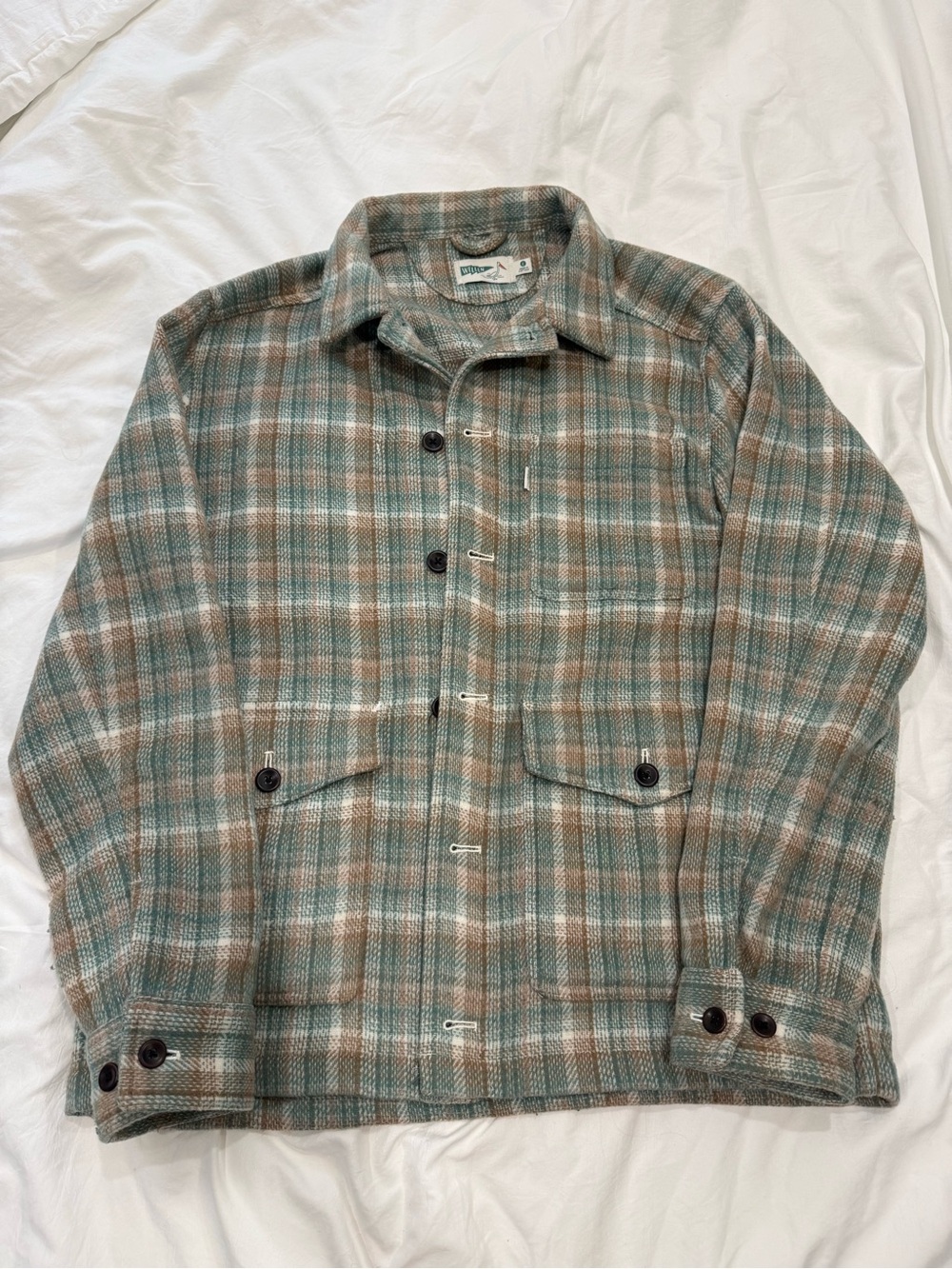 Wellen Large Plaid Shirt Jacket in Brown and Teal